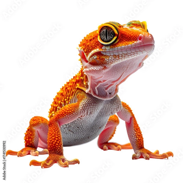 Fototapeta Close-up of a vibrant orange gecko.  It's alert, facing upward.  Detailed scales and features are visible