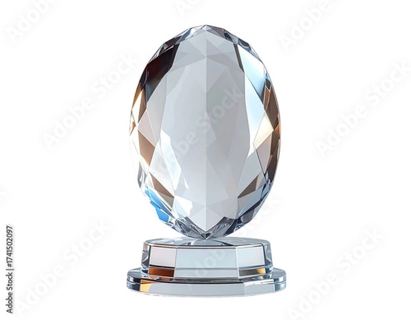 Fototapeta Clear, faceted, oval trophy/award with a pedestal base
