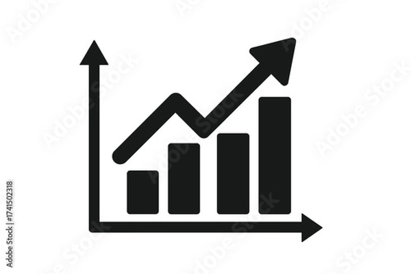 Fototapeta Growing graph chart icon. Business financial growth concept. Data analysis success diagram. Upward trend arrow. Progress report infographic. Market statistics vector.