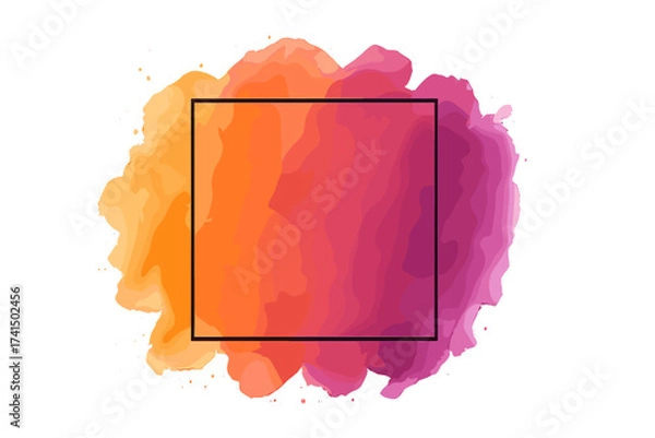 Fototapeta Watercolor banner background. Art abstract brush paint texture design. Acrylic stroke over square frame vector illustration. Perfect for headline, logo, and sale.