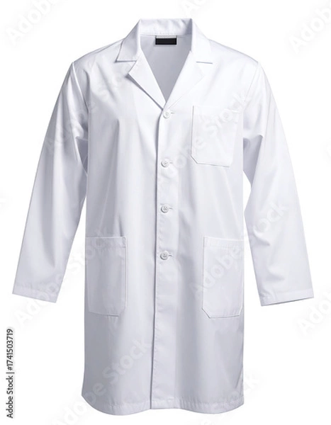 Fototapeta Full-length, white lab coat.  Standard, button-down style with two front pockets
