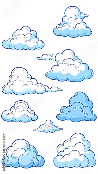 Fototapeta Cartoon clouds in various shapes and sizes