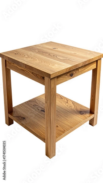 Fototapeta Light-colored wood corner side table with a single lower shelf