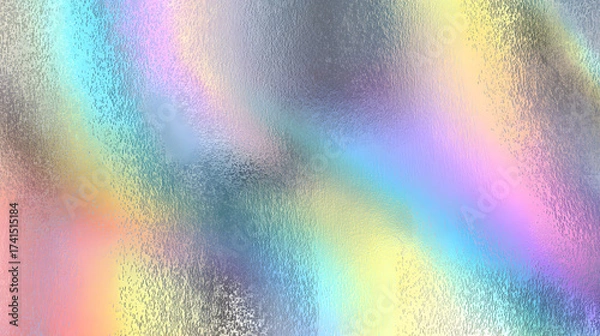 Fototapeta Iridescent holographic rainbow foil background with pastel pearlescent gradient and speckled metal texture vector