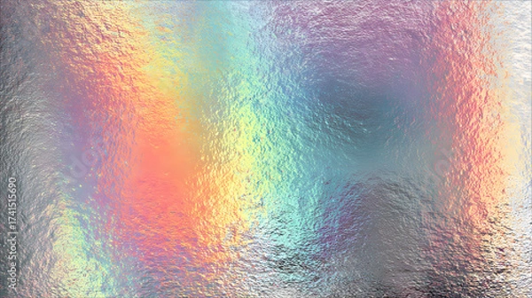 Fototapeta Iridescent holographic rainbow foil background with pastel pearlescent gradient and speckled metal texture vector