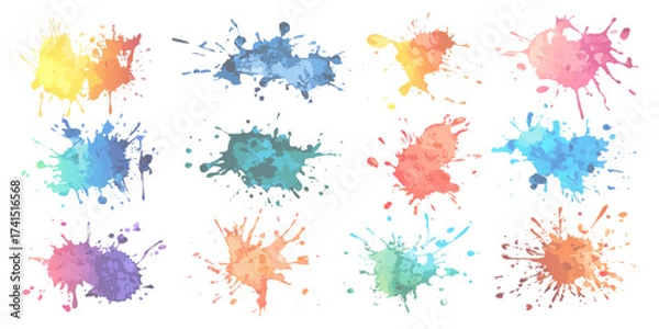 Obraz Colorful watercolor paint brush set on a white background. Isolated white background set with modern watercolor stains.