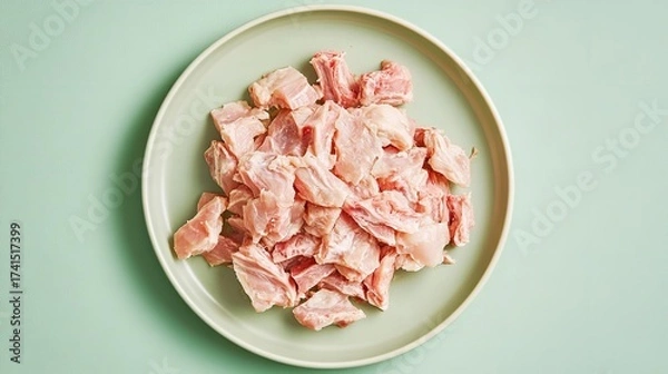 Obraz Sliced raw tripe on a platter against a pale green backdrop, Generative AI.