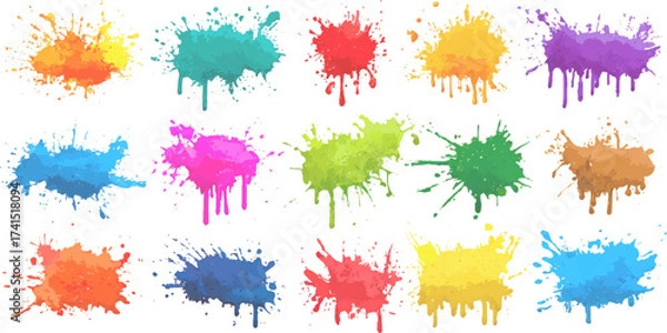 Obraz Colorful watercolor paint brush set on a white background. Isolated white background set with modern watercolor stains.