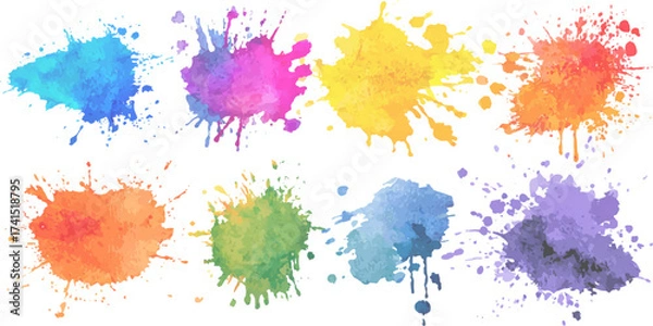 Obraz Colorful watercolor paint brush set on a white background. Isolated white background set with modern watercolor stains.