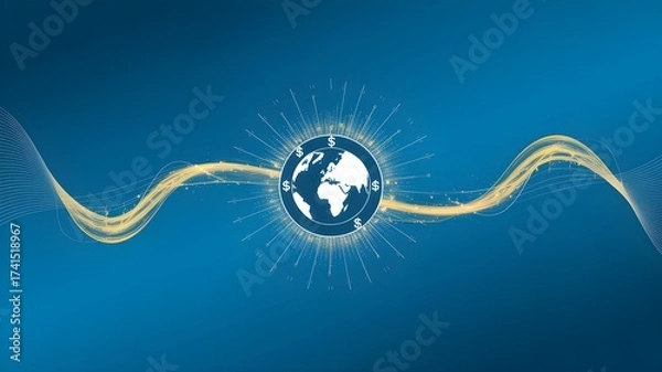 Fototapeta Global network illustration on blue background depicting worldwide connection suitable for technology and business presentations