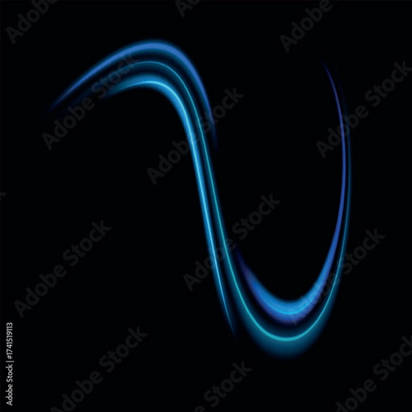 Fototapeta Blue light trail, wave speed, trace line twirl. Abstract light lines of movement and speed with white color glitters

