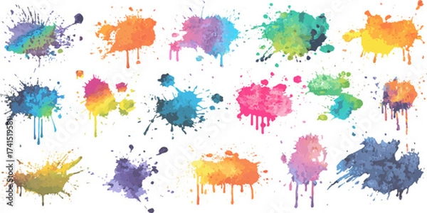 Obraz Colorful watercolor paint brush set on a white background. Isolated white background set with modern watercolor stains.