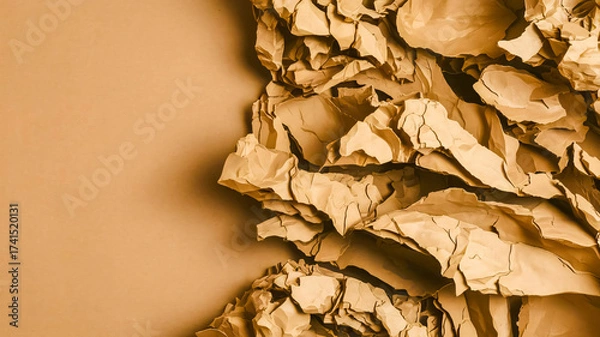 Fototapeta A warm, crumpled brown paper surface fills the right side, offering a rustic texture ideal for crafts, packaging, or background designs in creative projects.