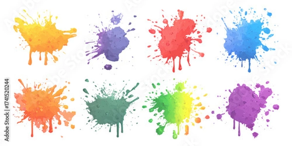 Obraz Colorful watercolor paint brush set on a white background. Isolated white background set with modern watercolor stains.