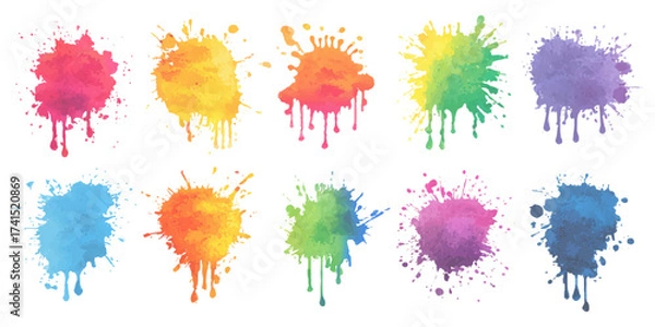 Obraz Colorful watercolor paint brush set on a white background. Isolated white background set with modern watercolor stains.