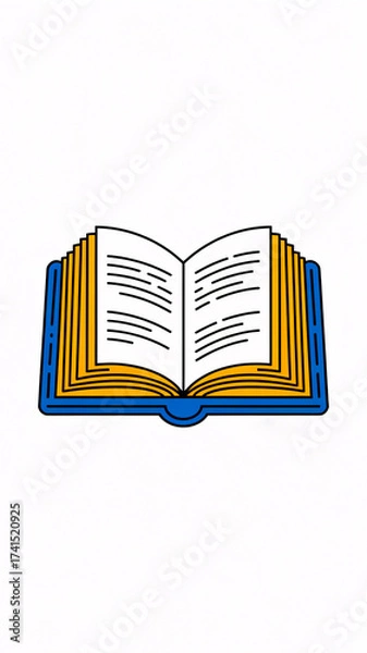 Fototapeta A stylized open book with blue and orange pages, symbolizing education, study, and reading. Ideal for libraries, classrooms, and creative projects emphasizing knowledge and literacy.
