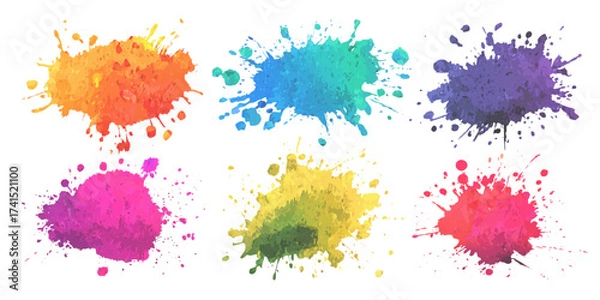 Obraz Colorful watercolor paint brush set on a white background. Isolated white background set with modern watercolor stains.