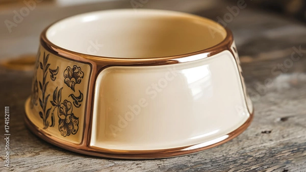 Fototapeta A handcrafted ceramic bowl features delicate floral panels and a warm brown edge. Ideal for table setting, home decor, or gifting, combining rustic charm with timeless pattern for everyday meals.