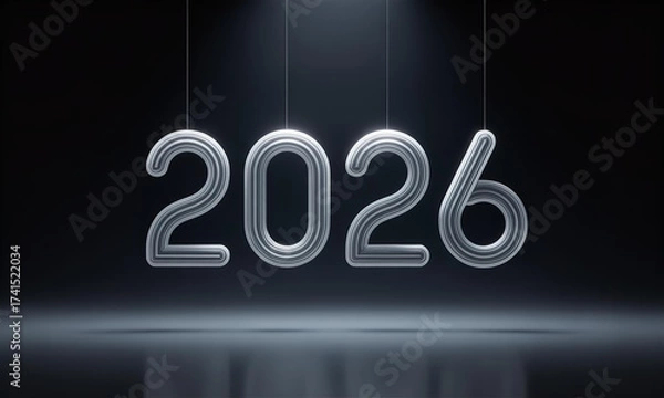 Obraz Dramatic Silver 2026 Numbers Hanging Future Vision Corporate Goals Financial Success Countdown Banner