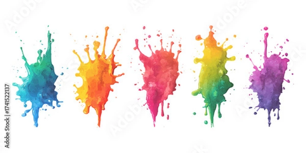 Obraz Colorful watercolor paint brush set on a white background. Isolated white background set with modern watercolor stains.
