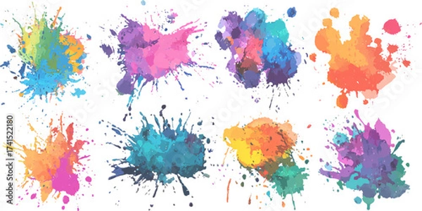 Obraz Colorful watercolor paint brush set on a white background. Isolated white background set with modern watercolor stains.