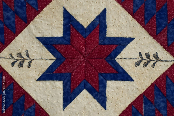 Obraz Red blue and beige geometric quilt pattern