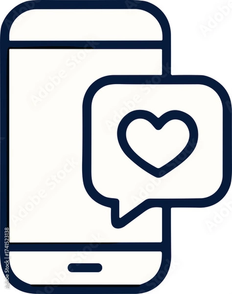 Fototapeta A minimalist icon of a smartphone with a heart message bubble, symbolizing communication, love, and social media interaction.