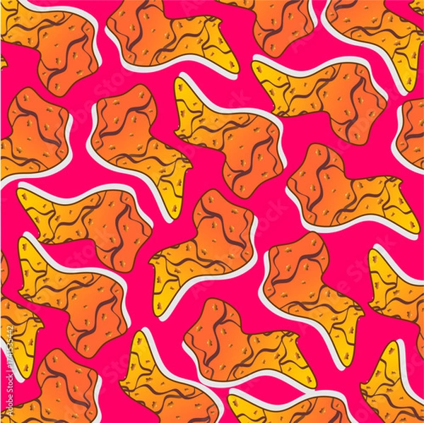 Fototapeta Fried chicken pattern background. Fried chicken seamless pattern background. Fast food fried chicken illustration. Fried chicken wing pattern illustration. Fast food vector. Gradient fast food.