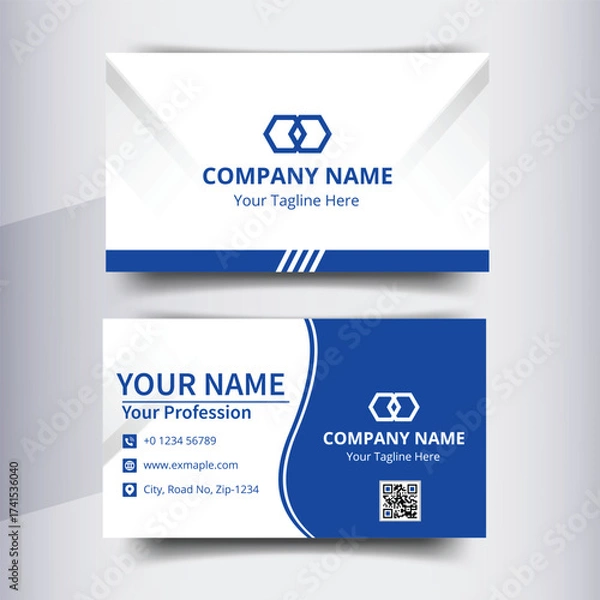 Obraz Professional Blue and White Business Card Template – Modern Corporate Branding and Identity Design