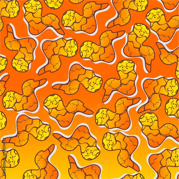 Fototapeta Fried chicken pattern background. Fried chicken seamless pattern background. Fast food fried chicken illustration. Fried chicken wing pattern illustration. Fast food vector. Gradient fast food.