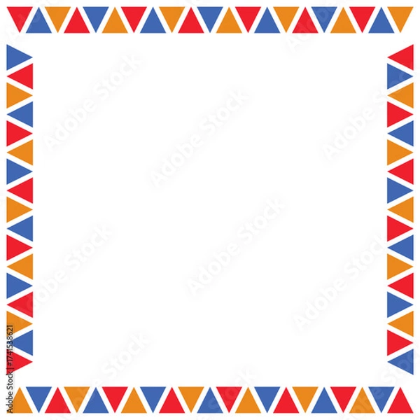 Fototapeta African triangles pattern frame border square. Blue, orange and red colors