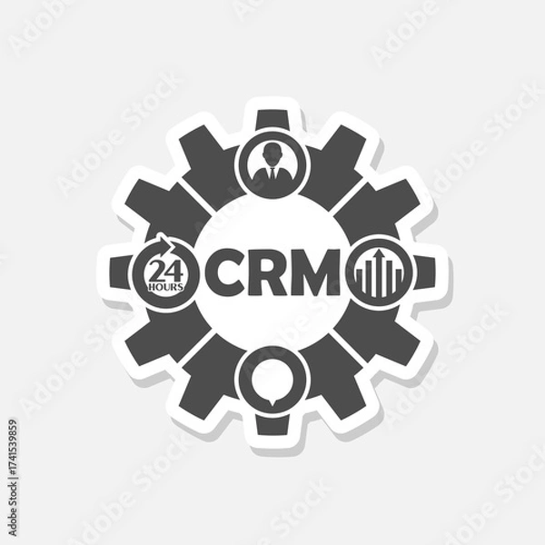 Fototapeta CRM, customer relationship management icon sticker isolated on gray background