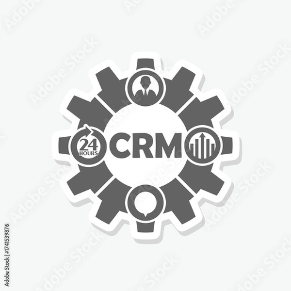 Fototapeta CRM, customer relationship management icon sticker isolated on gray background