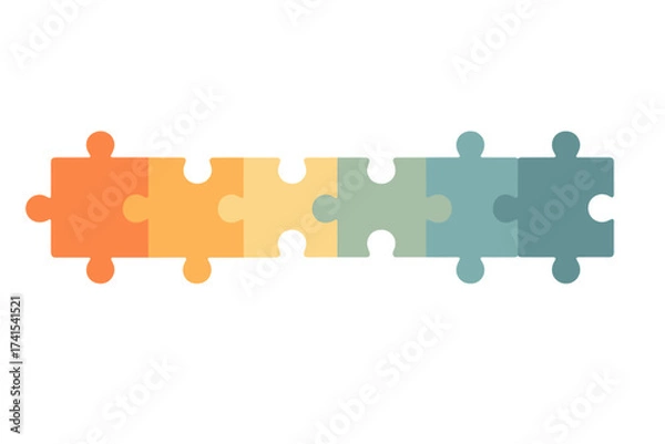 Fototapeta Jigsaw puzzle pieces in a row. Vector for business concept. Teamwork, strategy, partnership, solution. Infographic element for progress, steps, workflow, connection.
