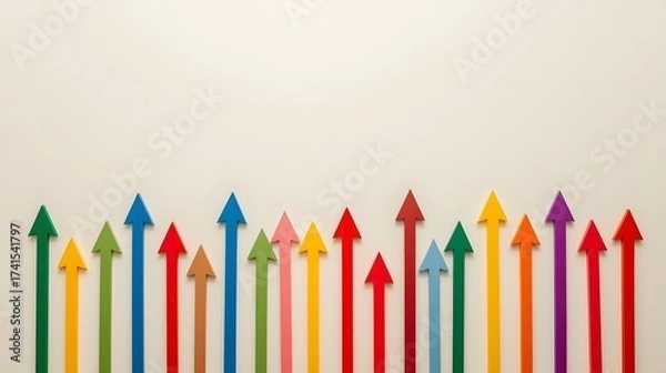 Obraz An array of vibrant arrows pointing upwards, symbolizing progress and positive directional movement.
