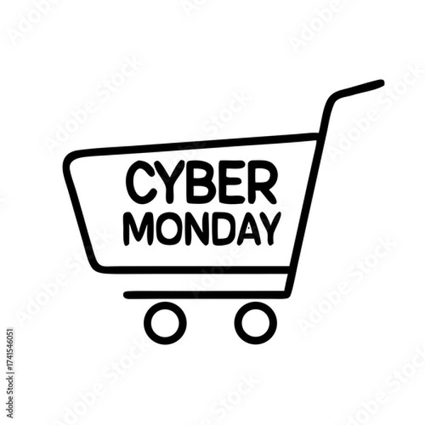Fototapeta Shopping cart icon with text Cyber Monday in minimalist style