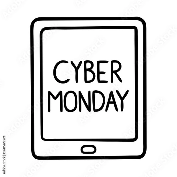 Fototapeta Tablet displaying text 'Cyber Monday' in simple outline design