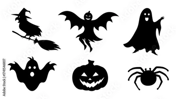 Fototapeta Set of Halloween silhouette collection elements on tranparent background