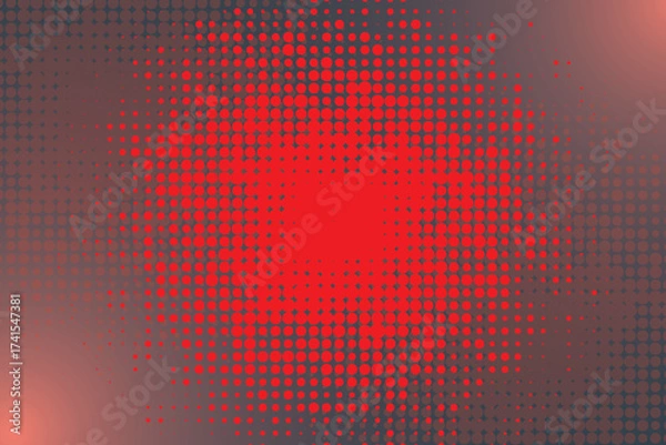 Fototapeta Pop Art Dots Wavy Half Tone Pattern Vector Radial Border Red Abstract Background. Dot Work Design Contrast Graphic Modern Texture.