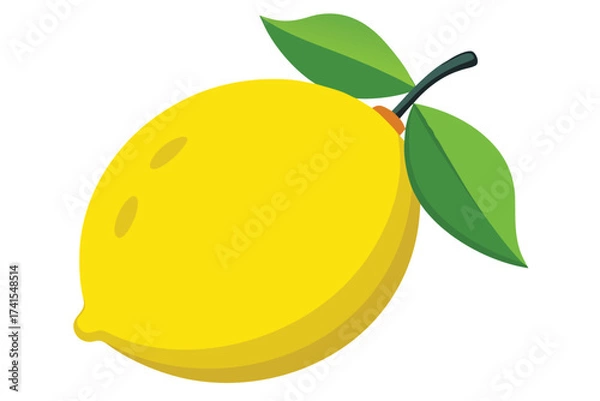 Fototapeta A yellow lemon with a green leaf on top