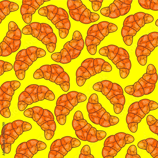 Fototapeta Croissant pattern. Croissants seamless pattern background. Hand drawn of croissant icon. Bakery theme pattern. Croissant set background. Fast food vector. Fast food illustration. Bread vector.