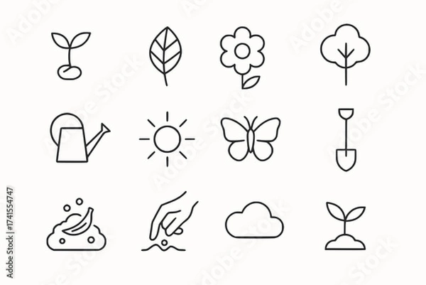 Fototapeta Minimalist nature icons in outline style
