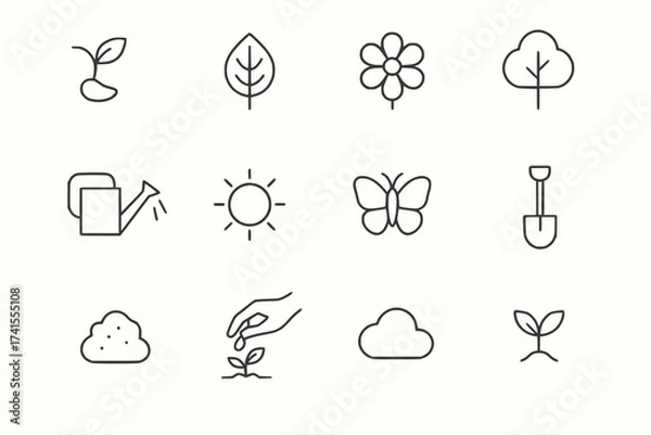 Fototapeta Minimalist nature icons in outline style