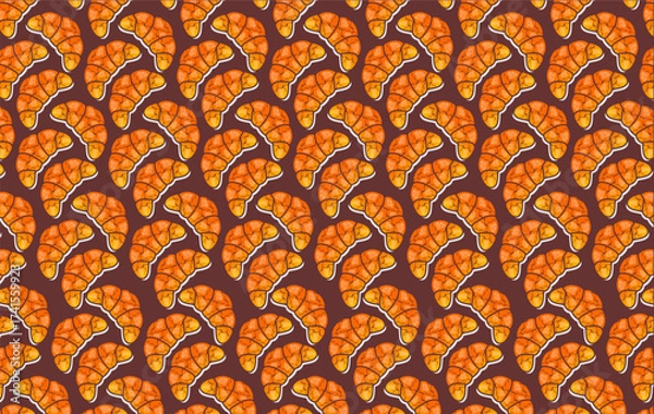 Fototapeta Croissant pattern. Croissants seamless pattern background. Hand drawn of croissant icon. Bakery theme pattern. Croissant set background. Fast food vector. Fast food illustration. Bread vector.