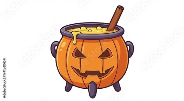 Fototapeta ハロウィン鍋イラスト、お化けスープ、白い背景