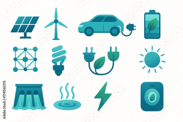 Fototapeta Clean energy innovation icons in tech style