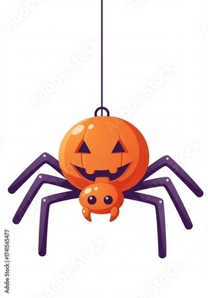 Fototapeta ハロウィン飾りクモ 吊り下げ背景白イラスト