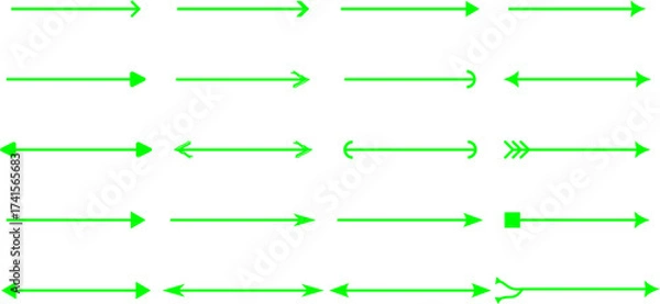 Fototapeta A collection of various green arrow designs pointing in different directions.