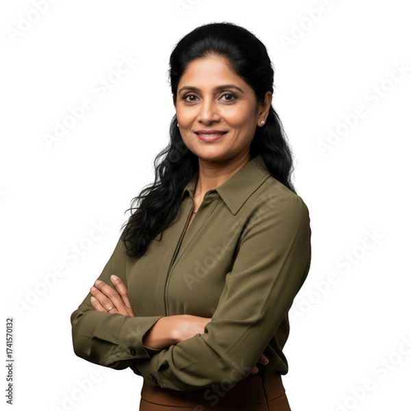 Fototapeta Smiling woman with arms crossed isolated on transparent background