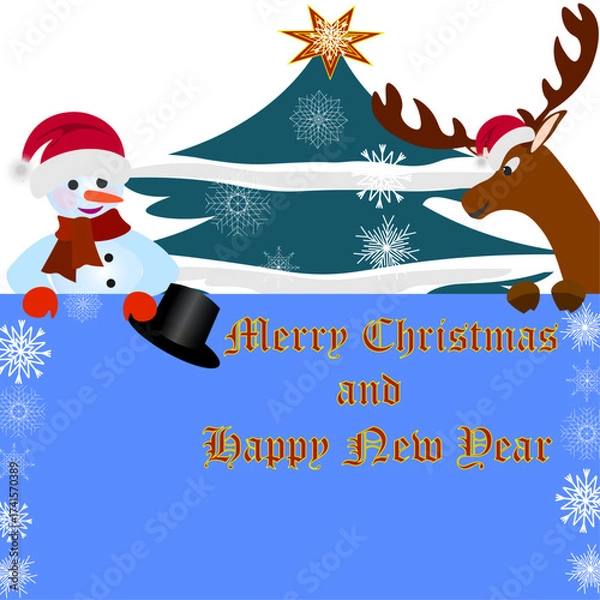 Obraz christmas greeting card with snowman